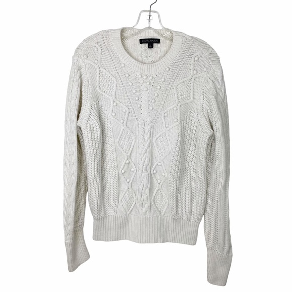 Banana Republic Cable Knit Pearl Wool Blend Ski Sweater Size Medium Cream - Picture 11 of 12